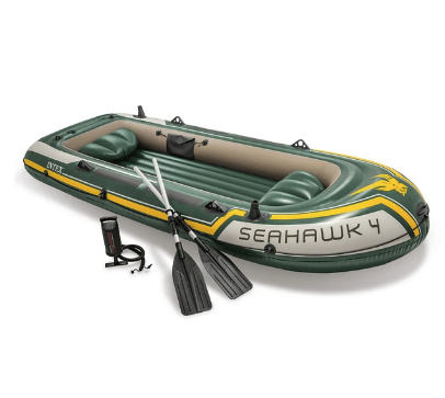 Bote Inflable Intex Seahawk 4 Set + Remos + Inflador Capacidad 480 Kg