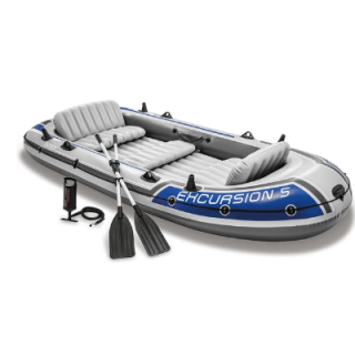 Bote Inflable Intex Excursion 5 Set + Remos + Inflador Capacidad 600 Kg