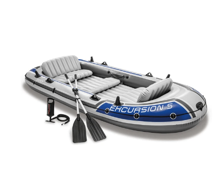 Bote Inflable Intex Excursion 5 Set + Remos + Inflador Capacidad 600 Kg